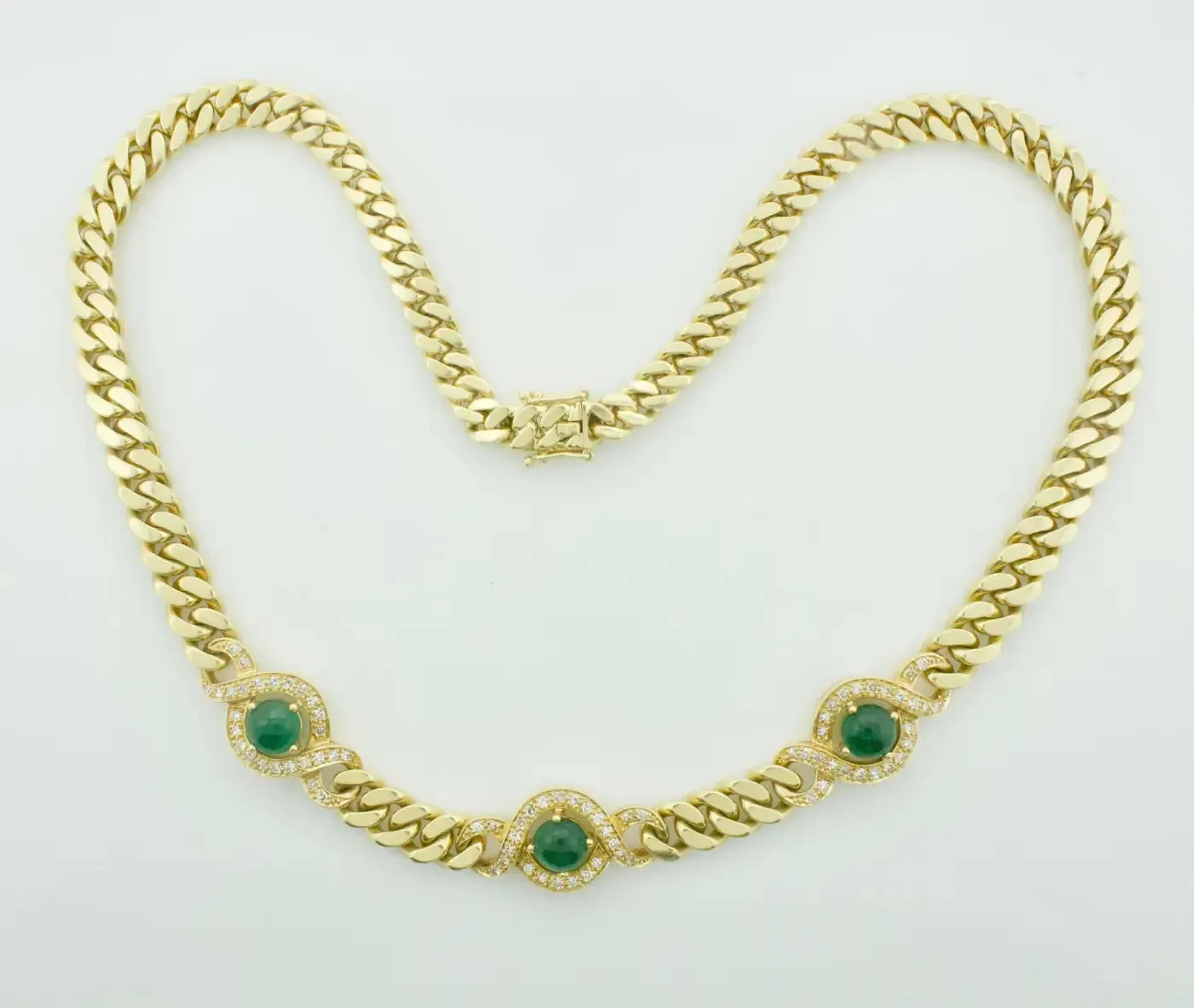 Emerald and Diamond Vintage "Cuban Link" Necklace in 18k Yellow Gold