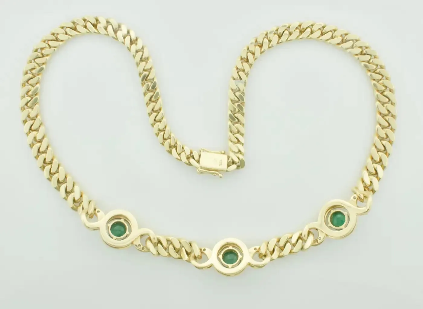 Emerald and Diamond Vintage "Cuban Link" Necklace in 18k Yellow Gold