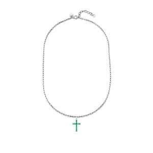 EMERALD BAGUETTE CROSS PENDANT NECKLACE