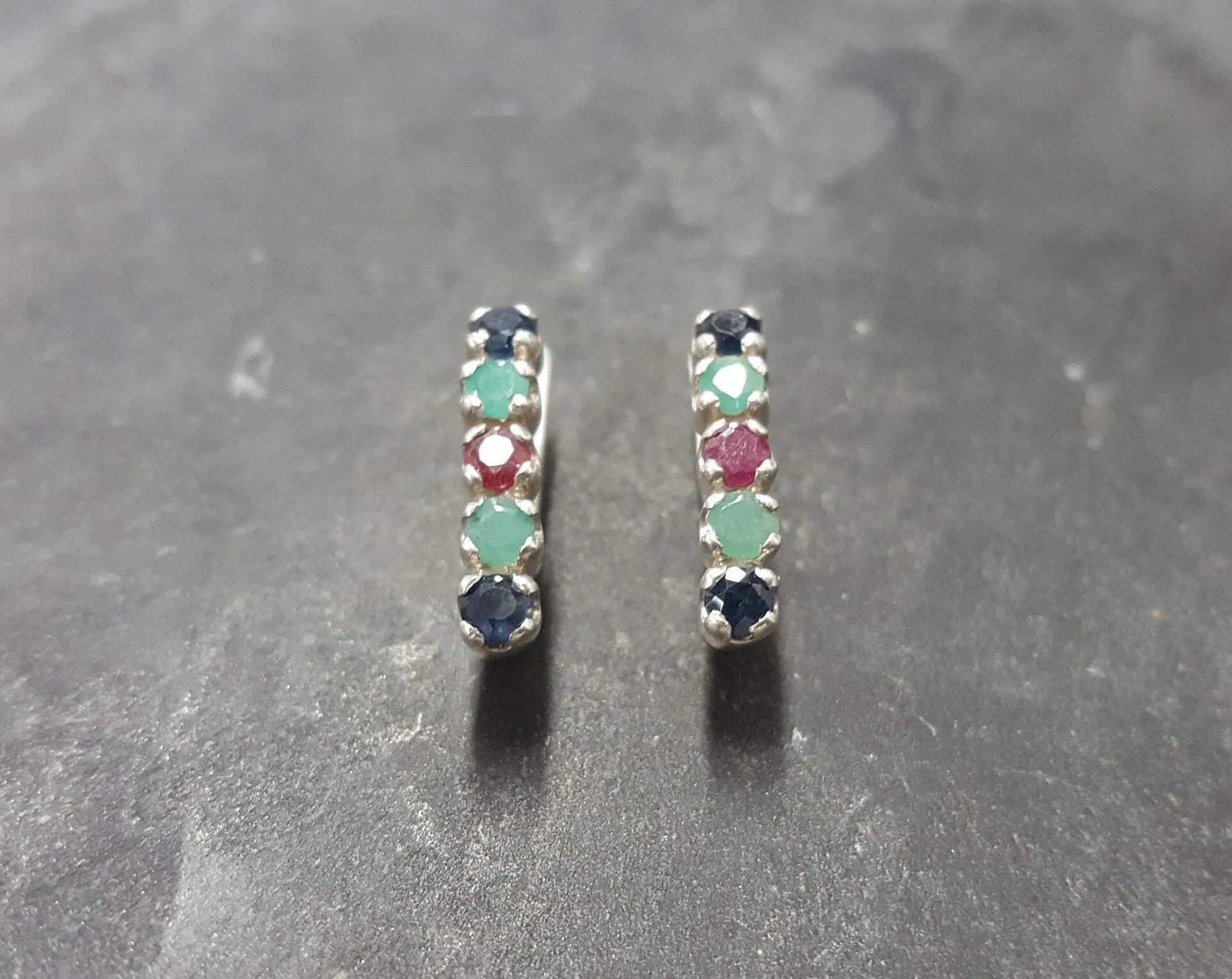 Emerald Drop Earrings - Multistone Earrings - Sapphire Vertical Earrings