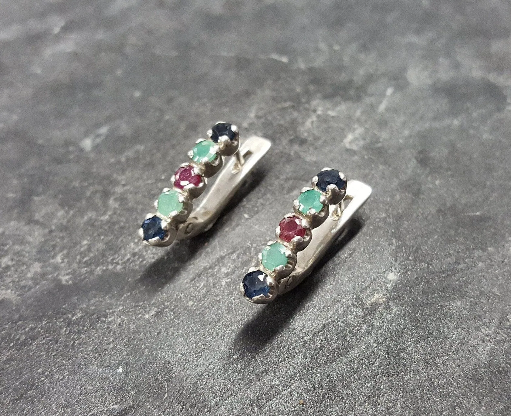 Emerald Drop Earrings - Multistone Earrings - Sapphire Vertical Earrings