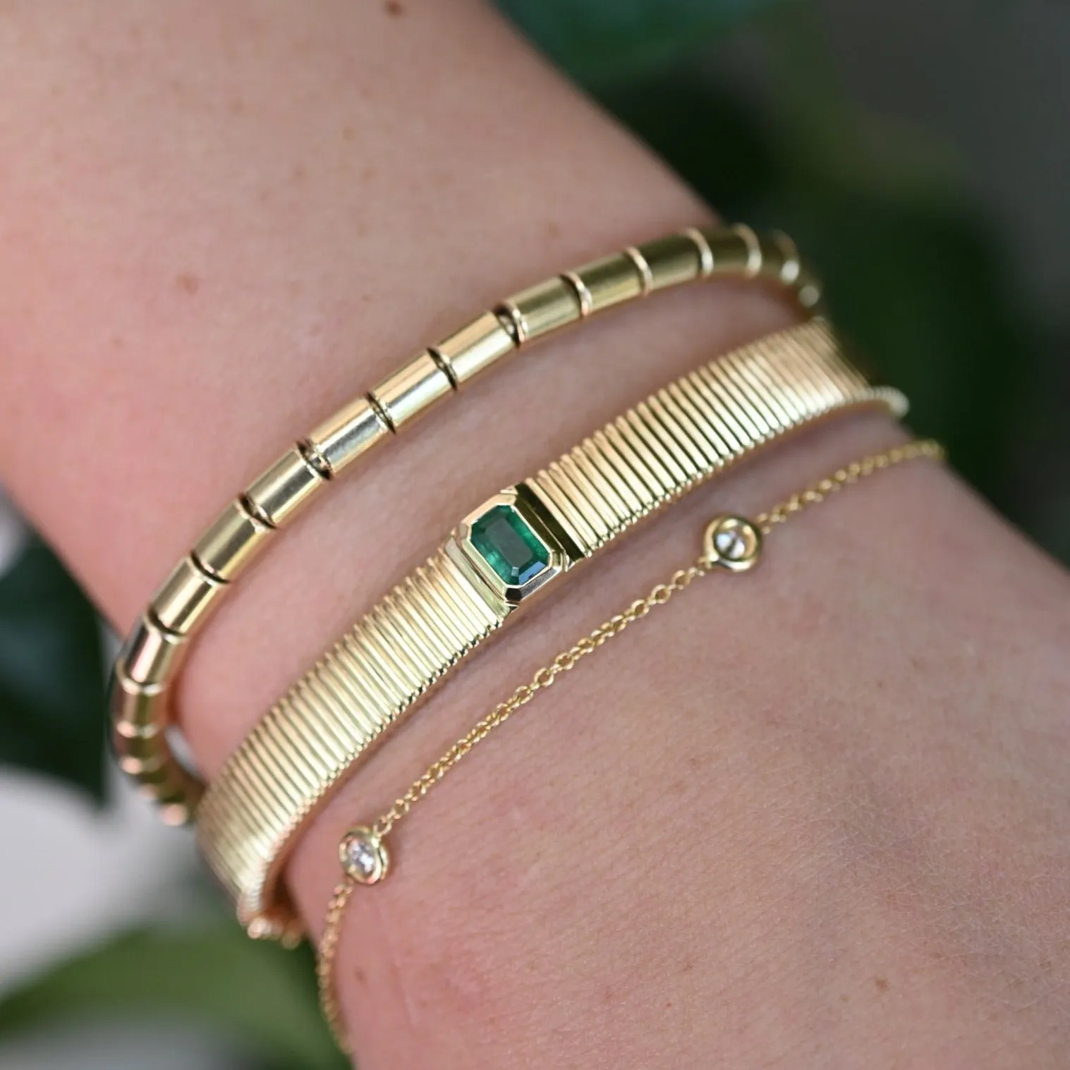 Emerald Fluted Bangle Bracelet