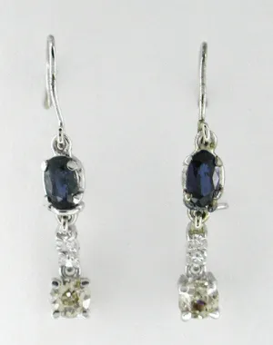 Estate Sapphire and Diamond Drop Earrings in 14 Karat White Gold