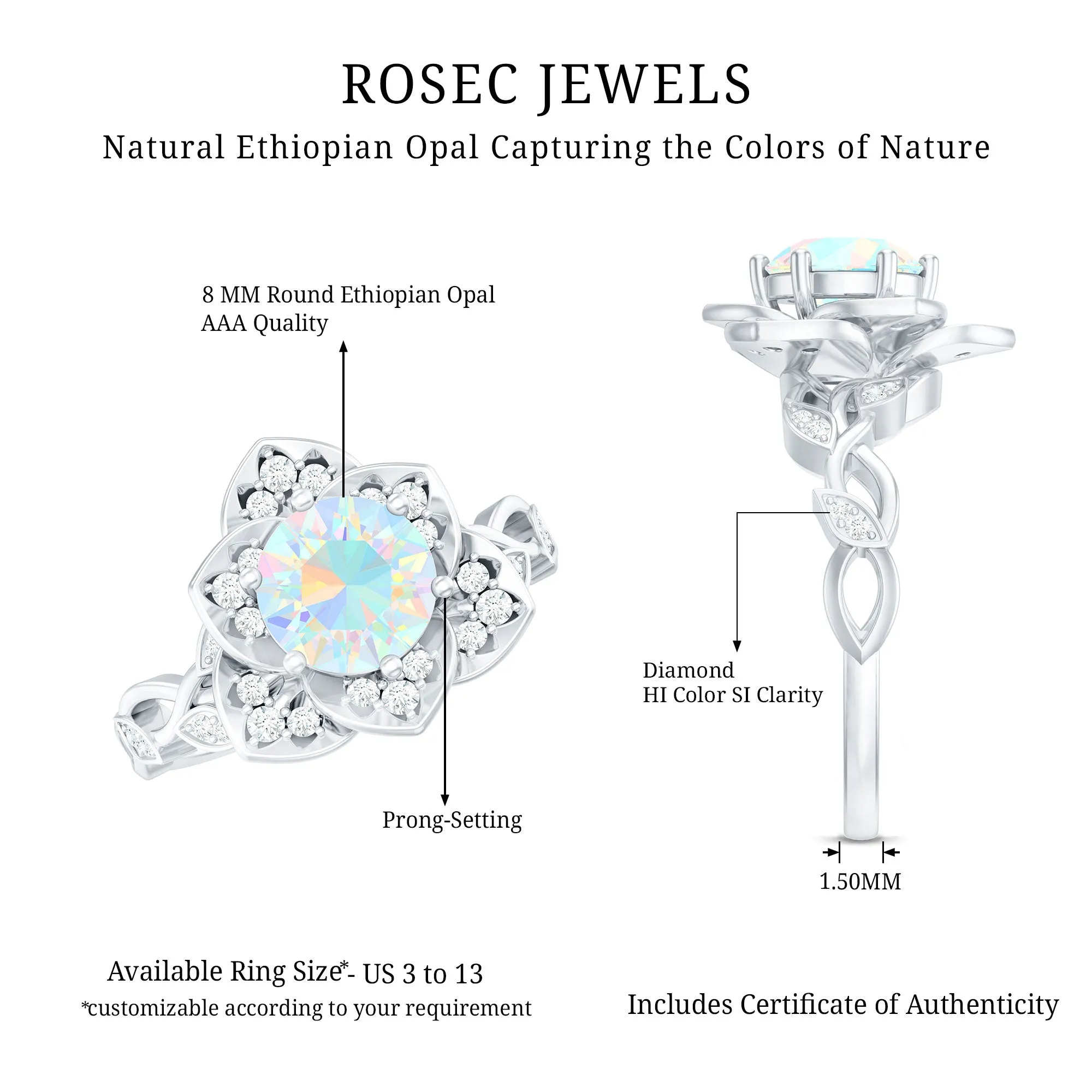 Ethiopian Opal Flower Engagement Ring with Diamond Accent