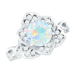 Ethiopian Opal Flower Engagement Ring with Diamond Accent