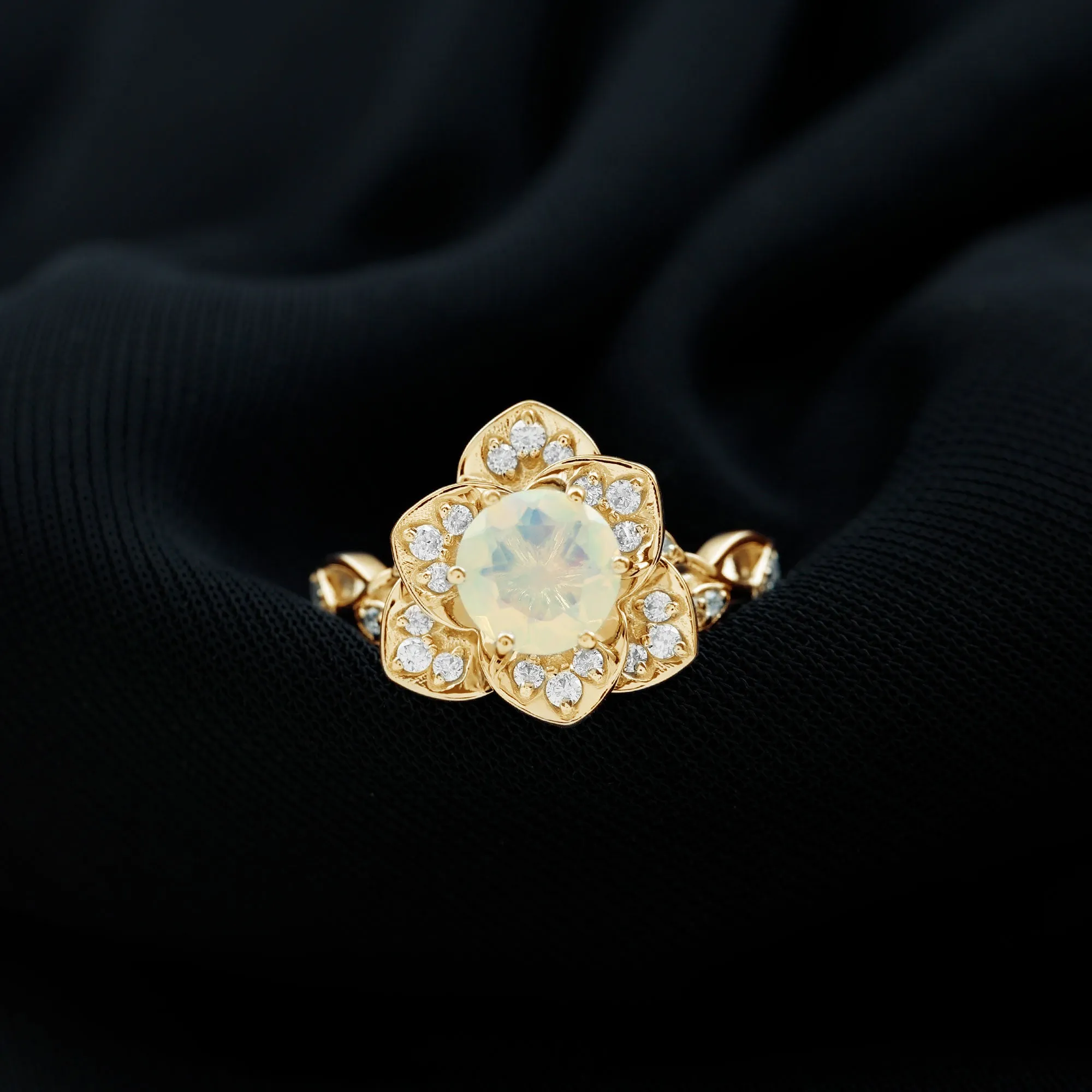 Ethiopian Opal Flower Engagement Ring with Diamond Accent