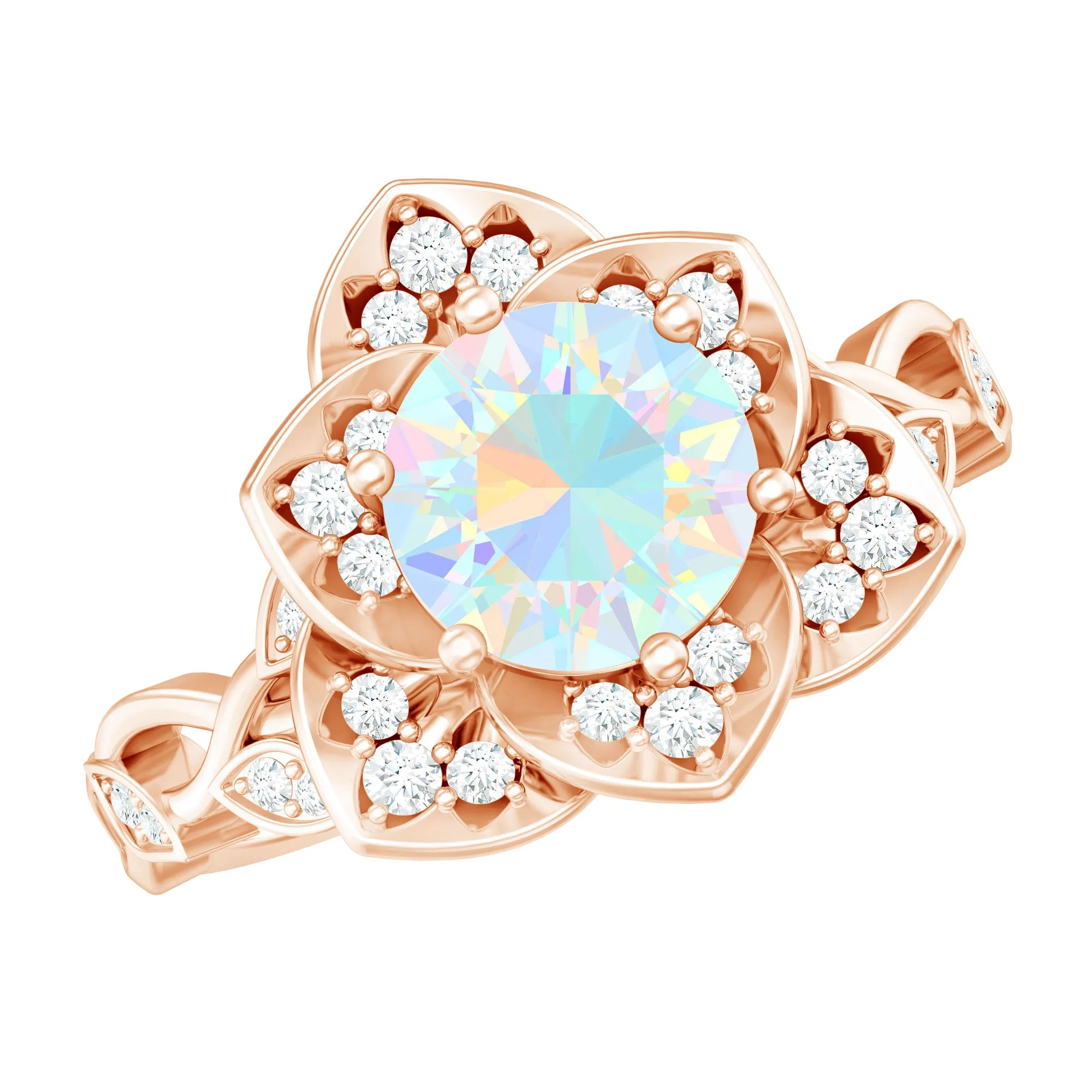 Ethiopian Opal Flower Engagement Ring with Diamond Accent