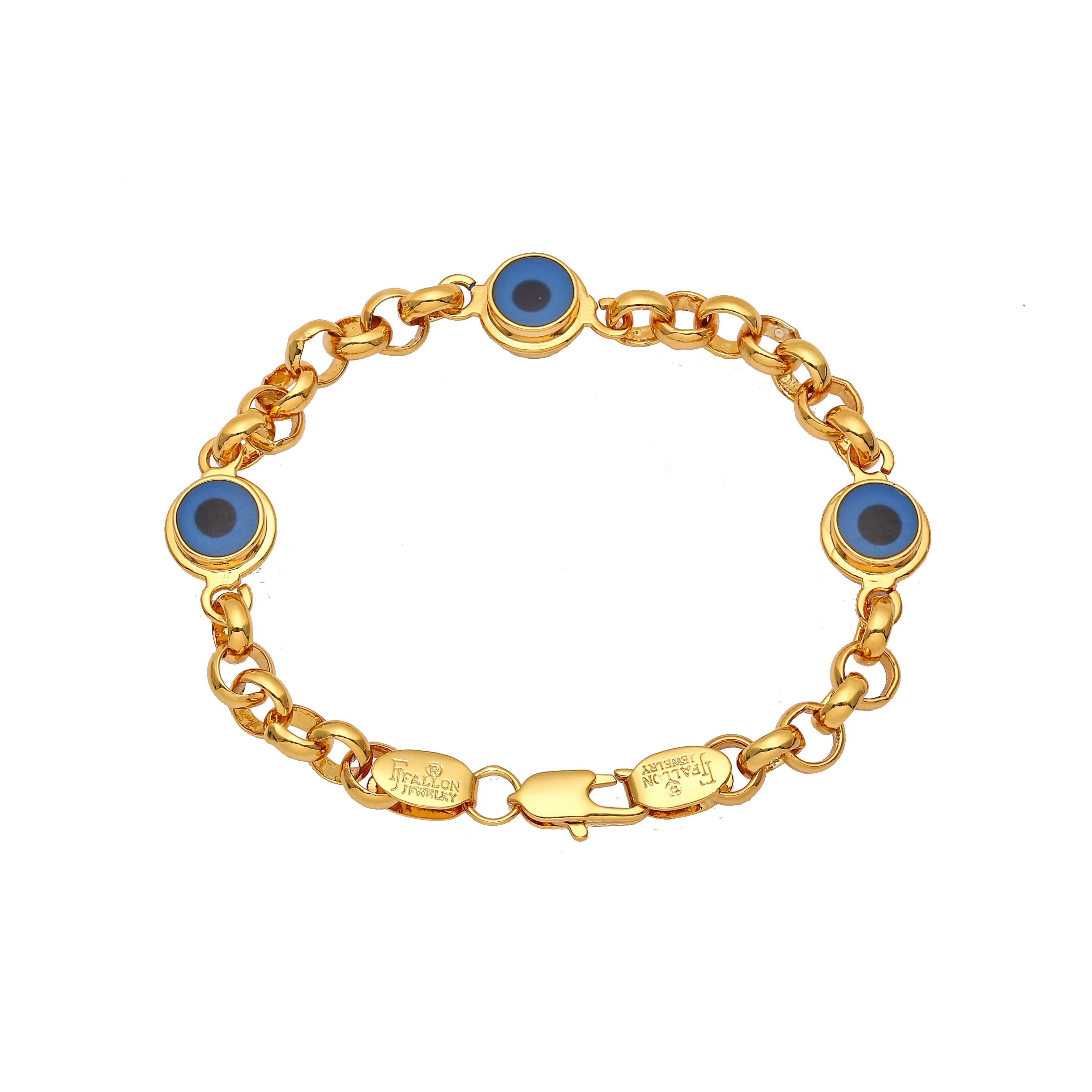 Evil eyes rolo chain link bracelets plated in 14K Gold, 18K Gold colors