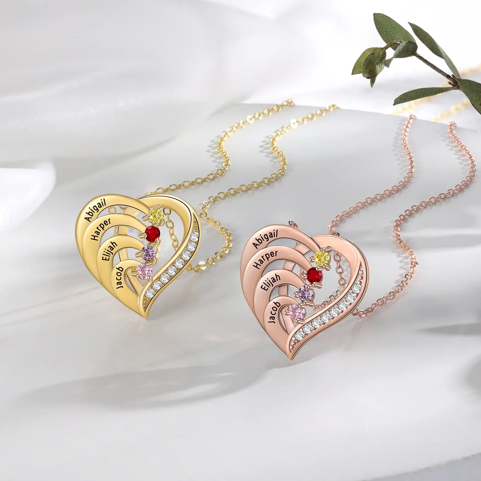 Family Name Heart Necklaces for Women Birthstone Engraving Necklace