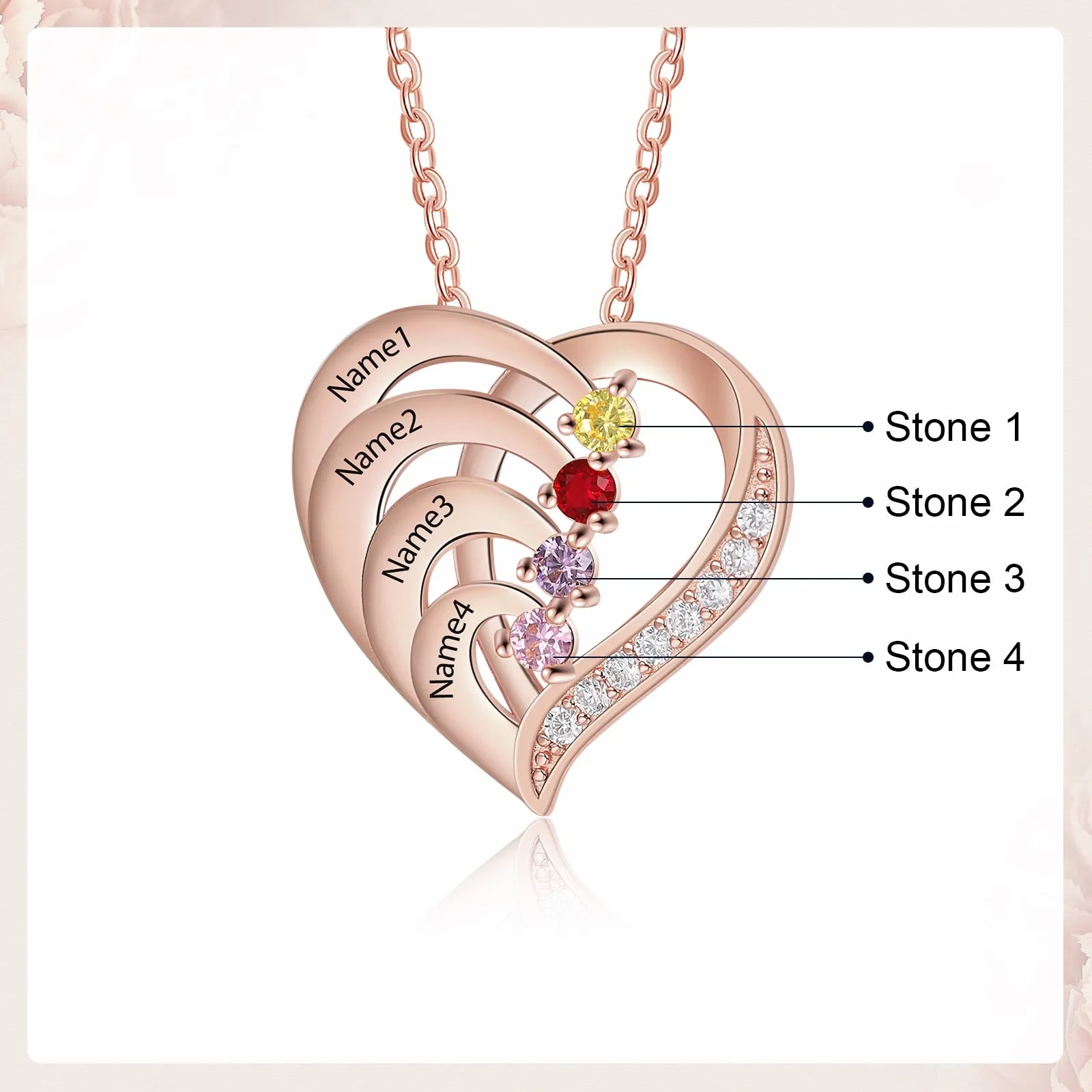 Family Name Heart Necklaces for Women Birthstone Engraving Necklace