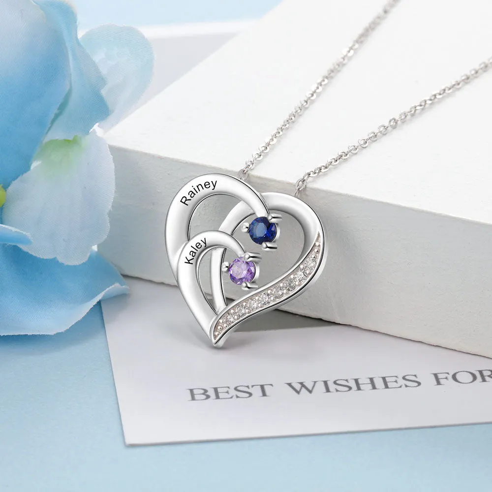 Family Name Heart Necklaces for Women Birthstone Engraving Necklace