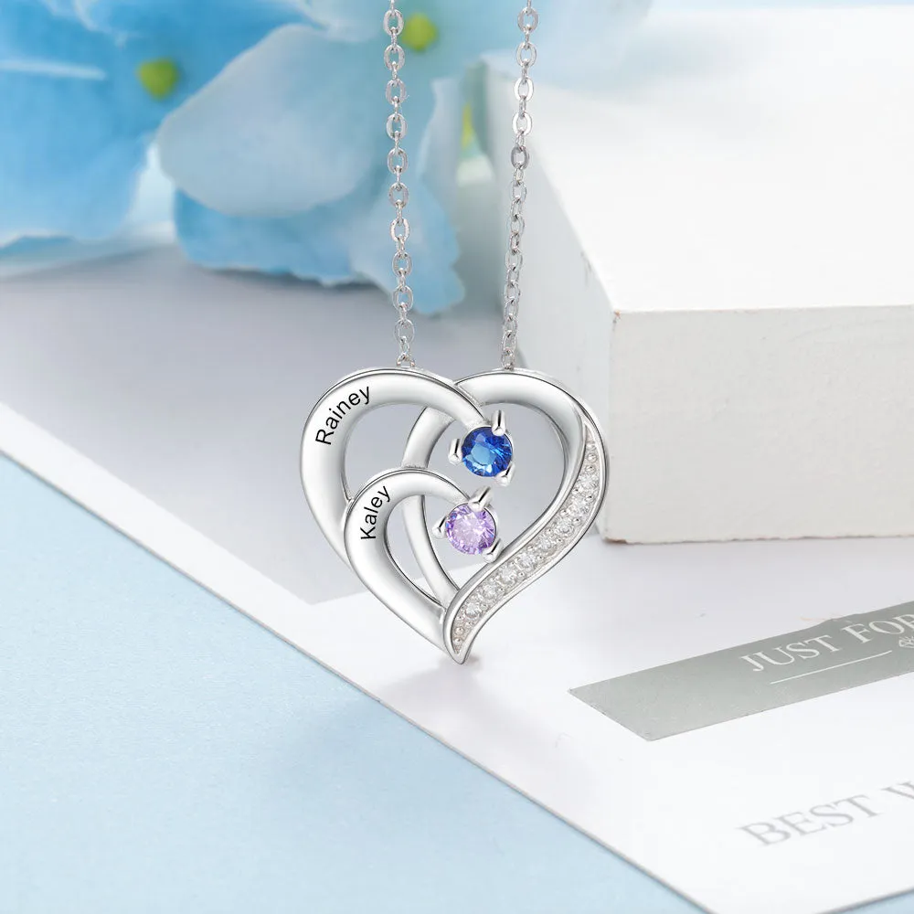 Family Name Heart Necklaces for Women Birthstone Engraving Necklace