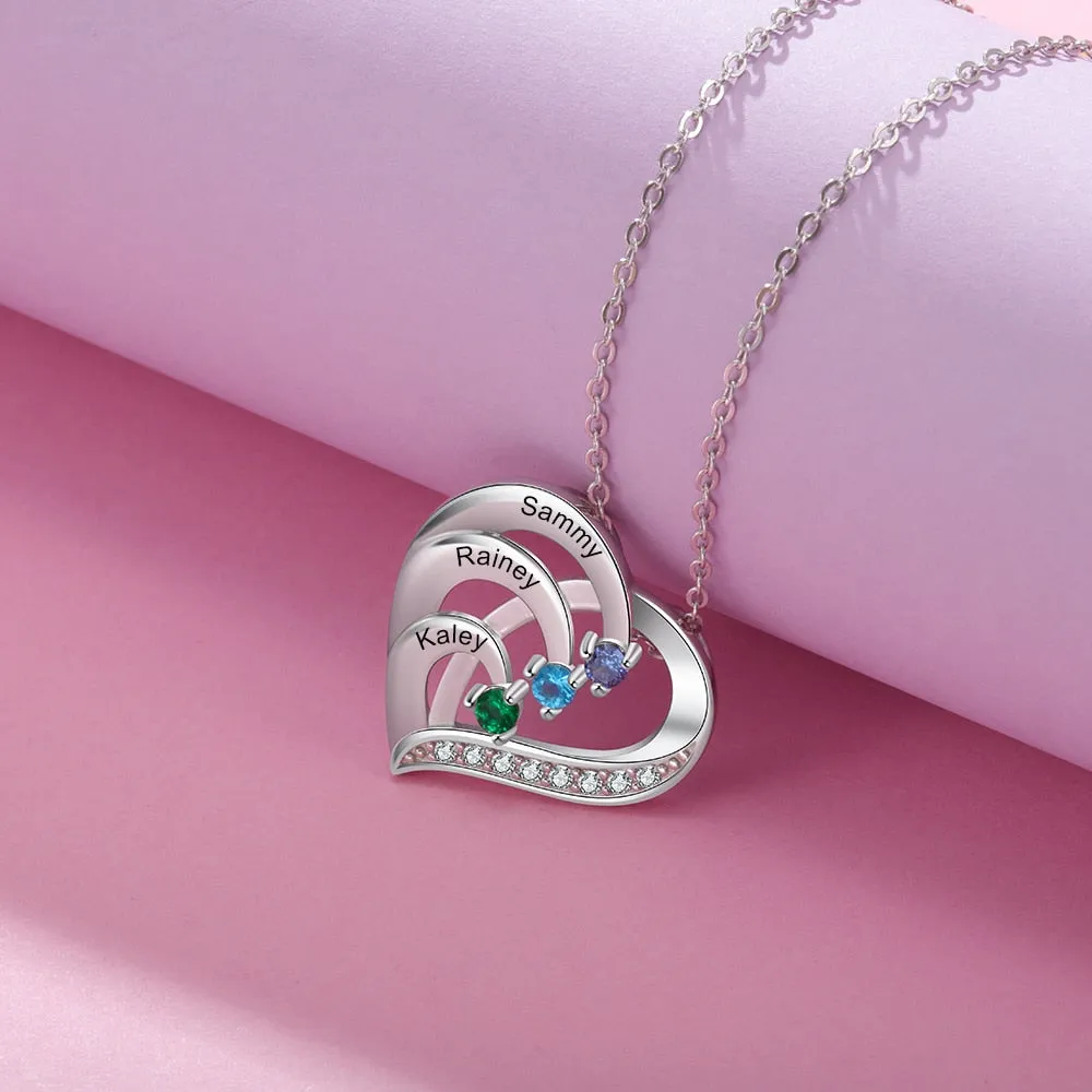 Family Name Heart Necklaces for Women Birthstone Engraving Necklace