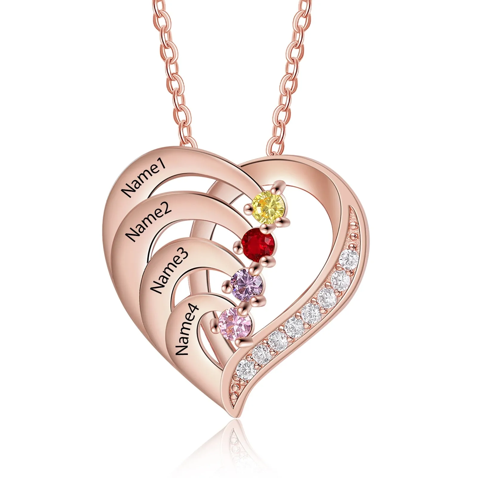 Family Name Heart Necklaces for Women Birthstone Engraving Necklace