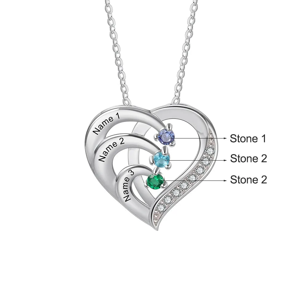 Family Name Heart Necklaces for Women Birthstone Engraving Necklace