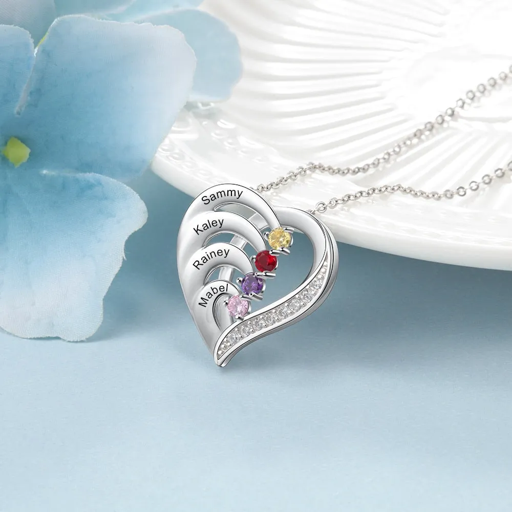 Family Name Heart Necklaces for Women Birthstone Engraving Necklace