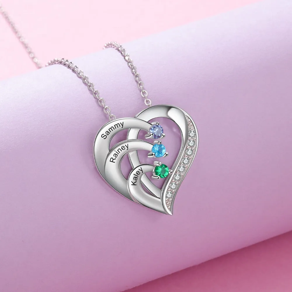 Family Name Heart Necklaces for Women Birthstone Engraving Necklace