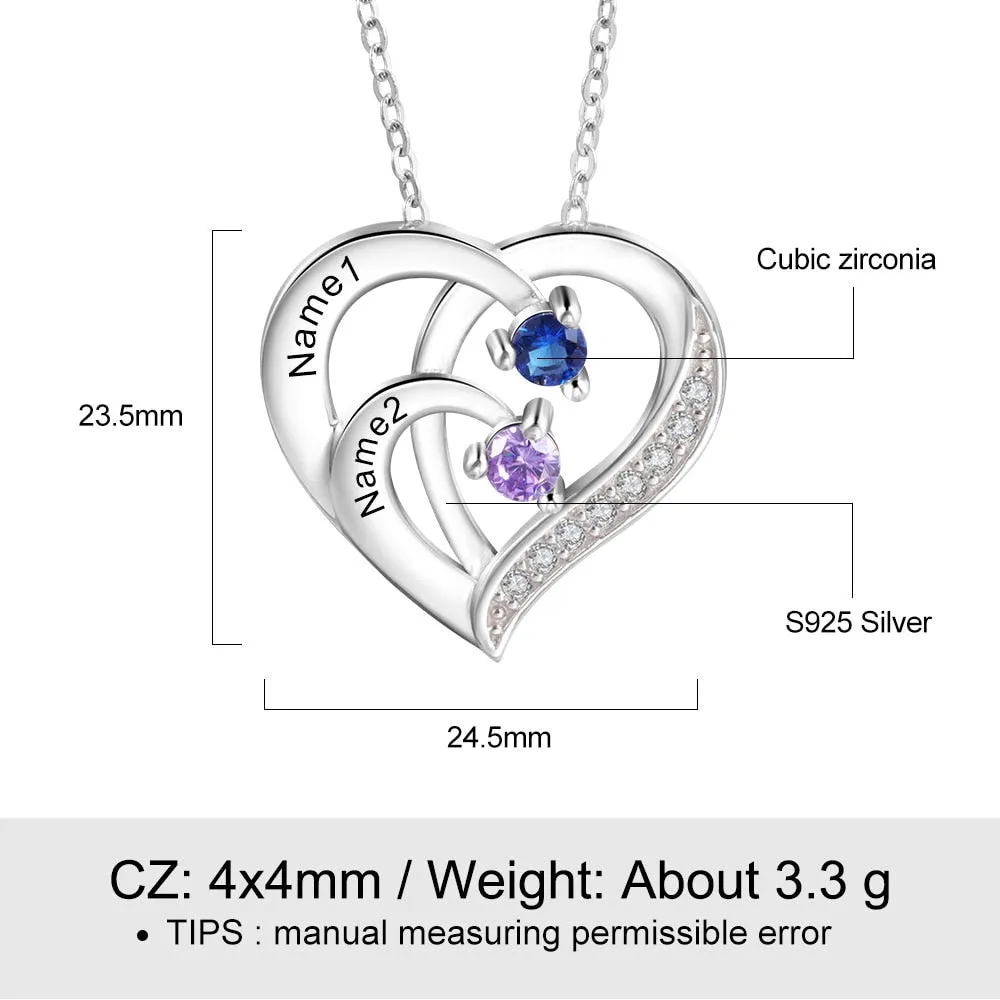 Family Name Heart Necklaces for Women Birthstone Engraving Necklace