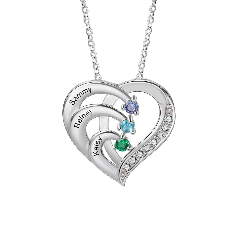 Family Name Heart Necklaces for Women Birthstone Engraving Necklace