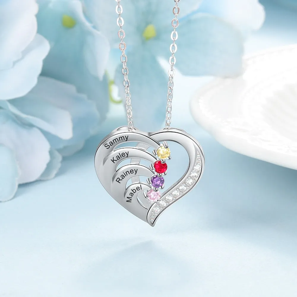 Family Name Heart Necklaces for Women Birthstone Engraving Necklace