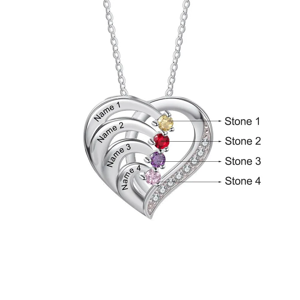 Family Name Heart Necklaces for Women Birthstone Engraving Necklace