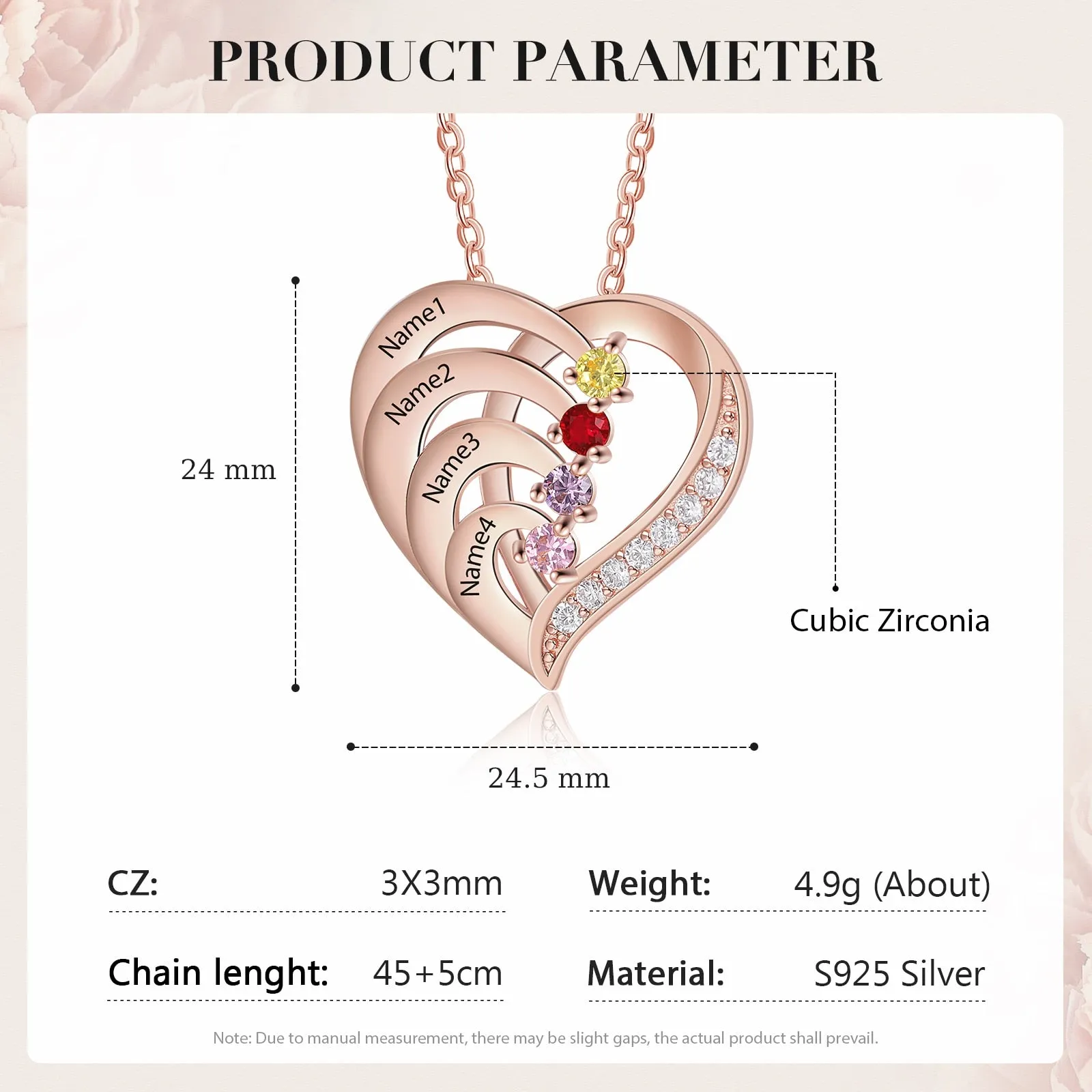 Family Name Heart Necklaces for Women Birthstone Engraving Necklace