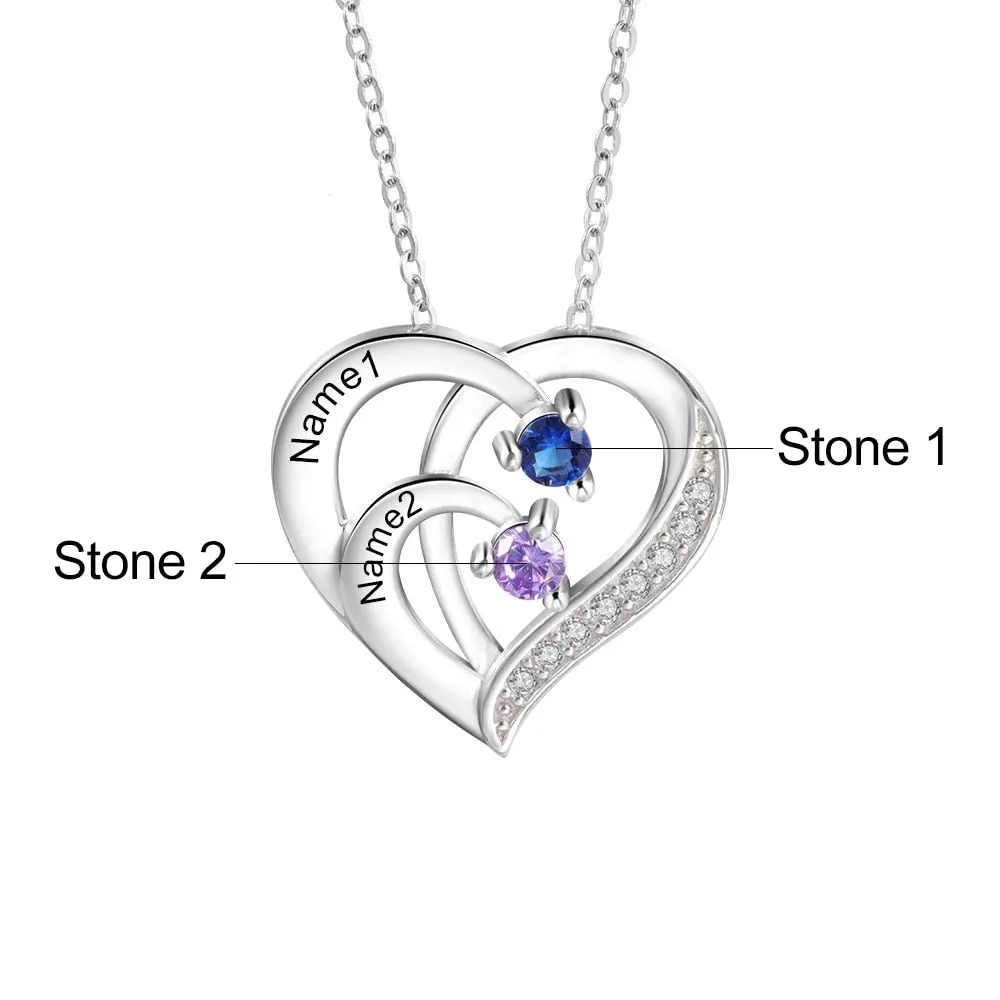 Family Name Heart Necklaces for Women Birthstone Engraving Necklace