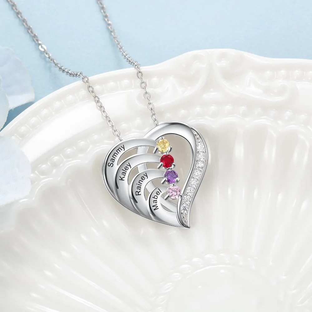 Family Name Heart Necklaces for Women Birthstone Engraving Necklace