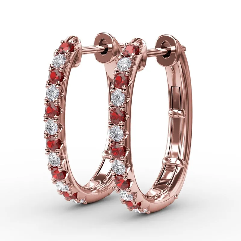 Fana Alternaing Ruby and Diamond Hoop Earrings