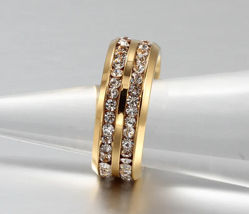 Fashion austrian crystal rings for women 18k gold plated stainless steel wedding cocktail accessories