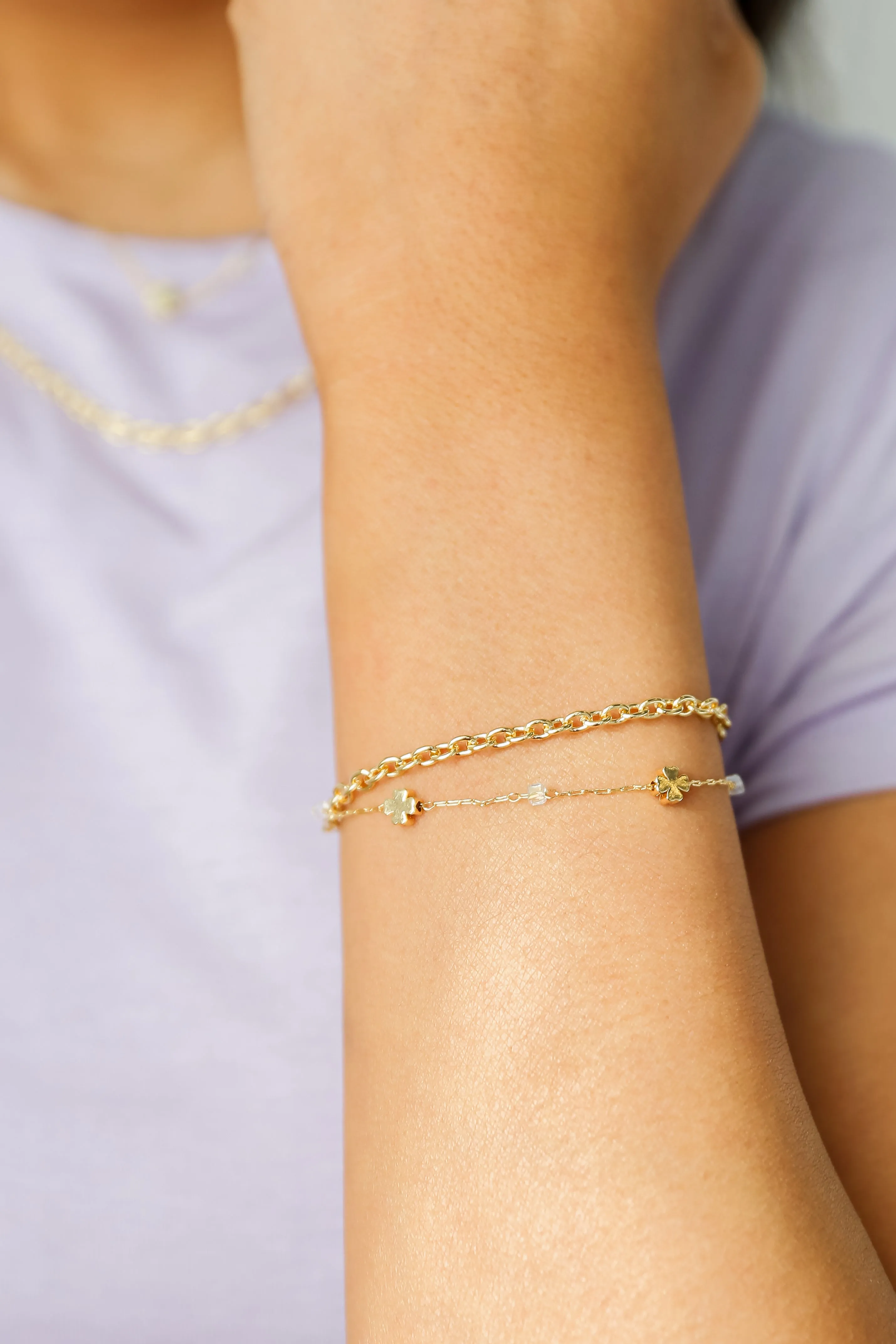 FINAL SALE - Bridget Gold Four Leaf Clover Layered Chain Bracelet