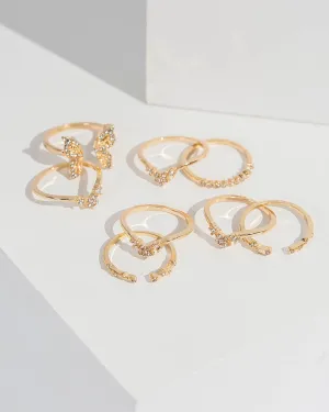 Gold Crystal Multi Pack Butterfly Ring Pack