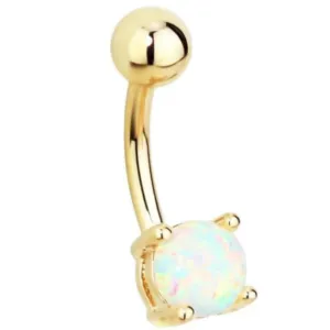 Gold Ion Plated 8mm Opal Prong Set Belly Ring