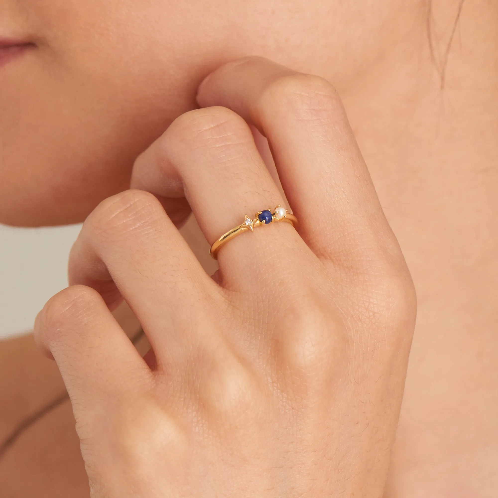 Gold Lapis Star Adjustable Ring