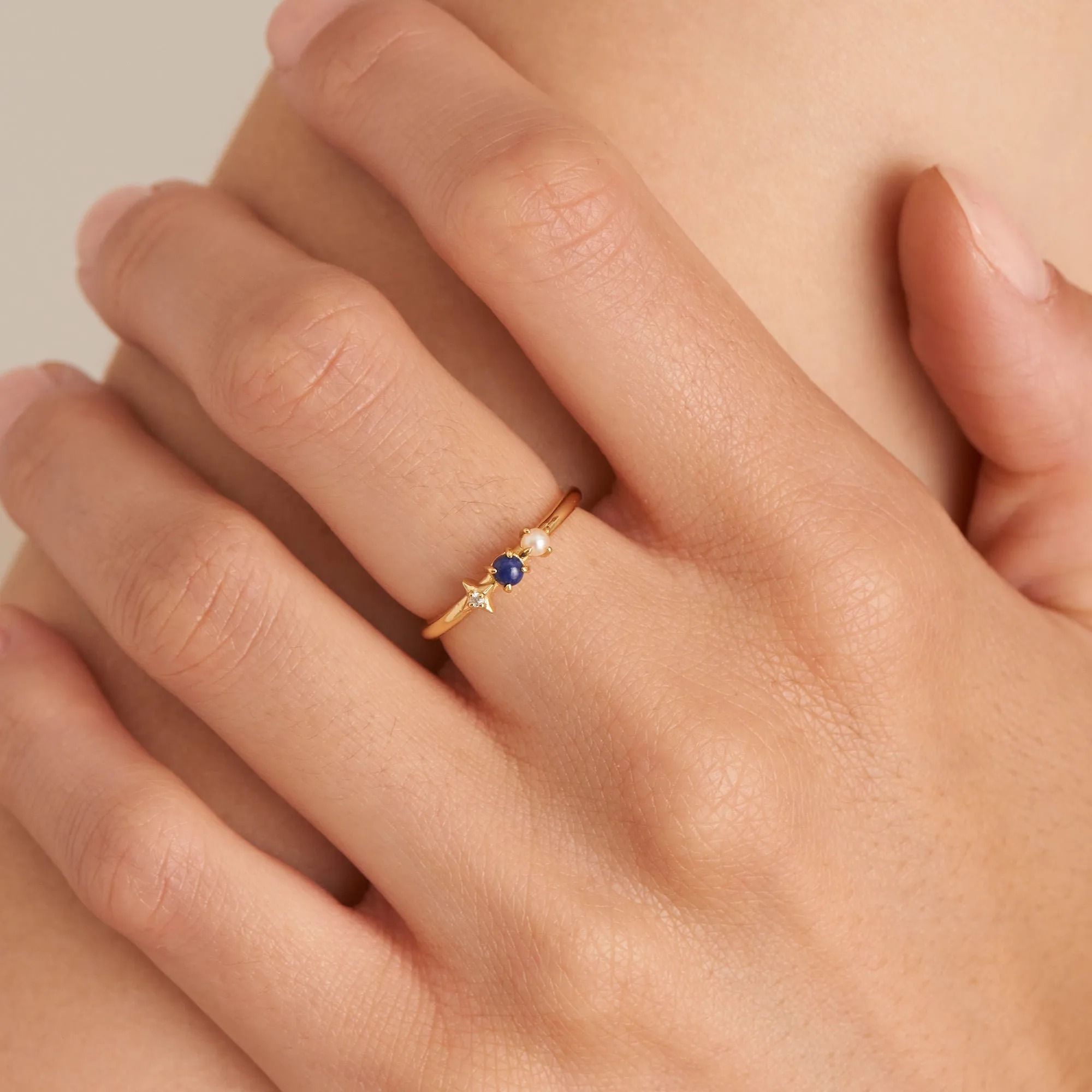 Gold Lapis Star Adjustable Ring