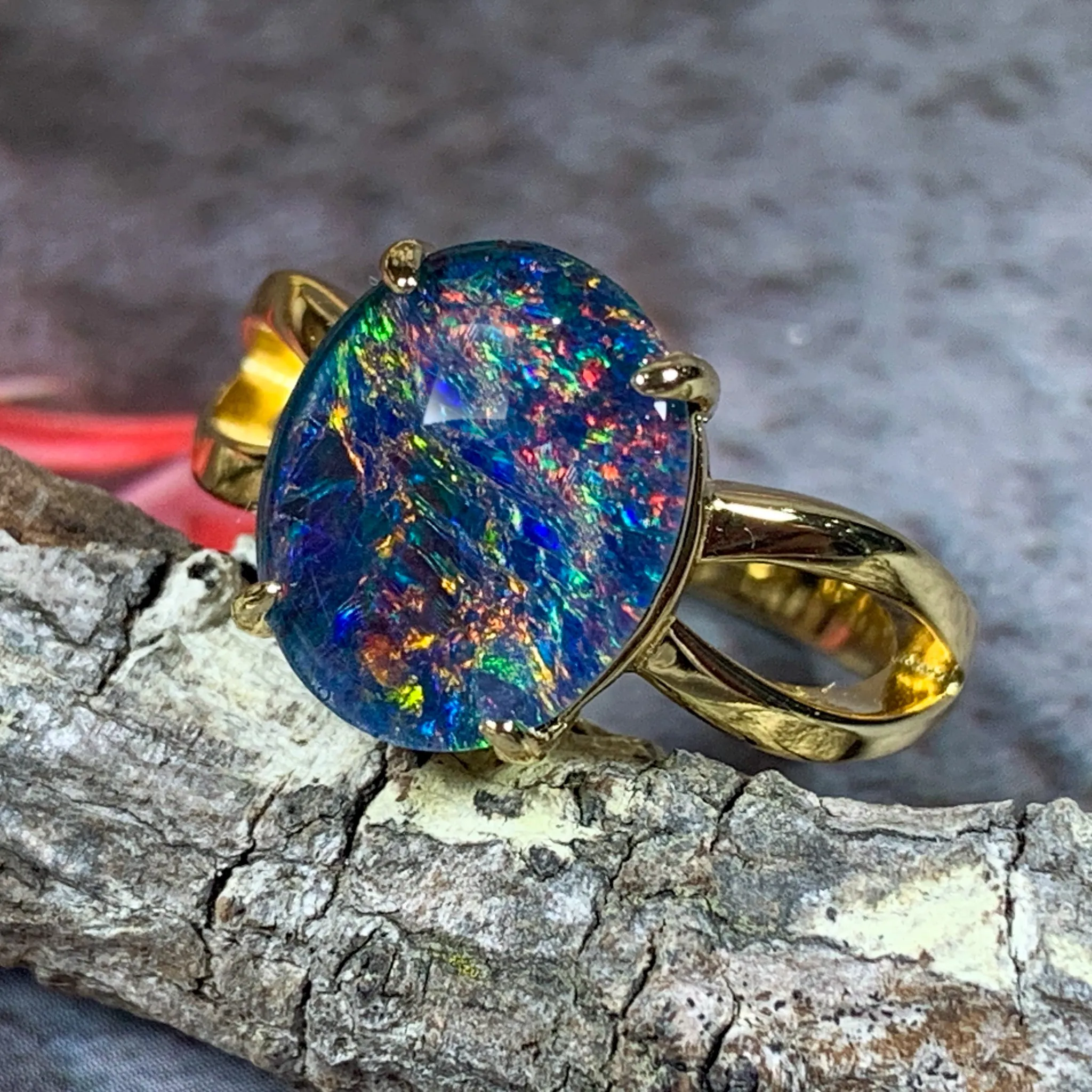 Gold Plated 12x10mm Opal triplet split shank ring