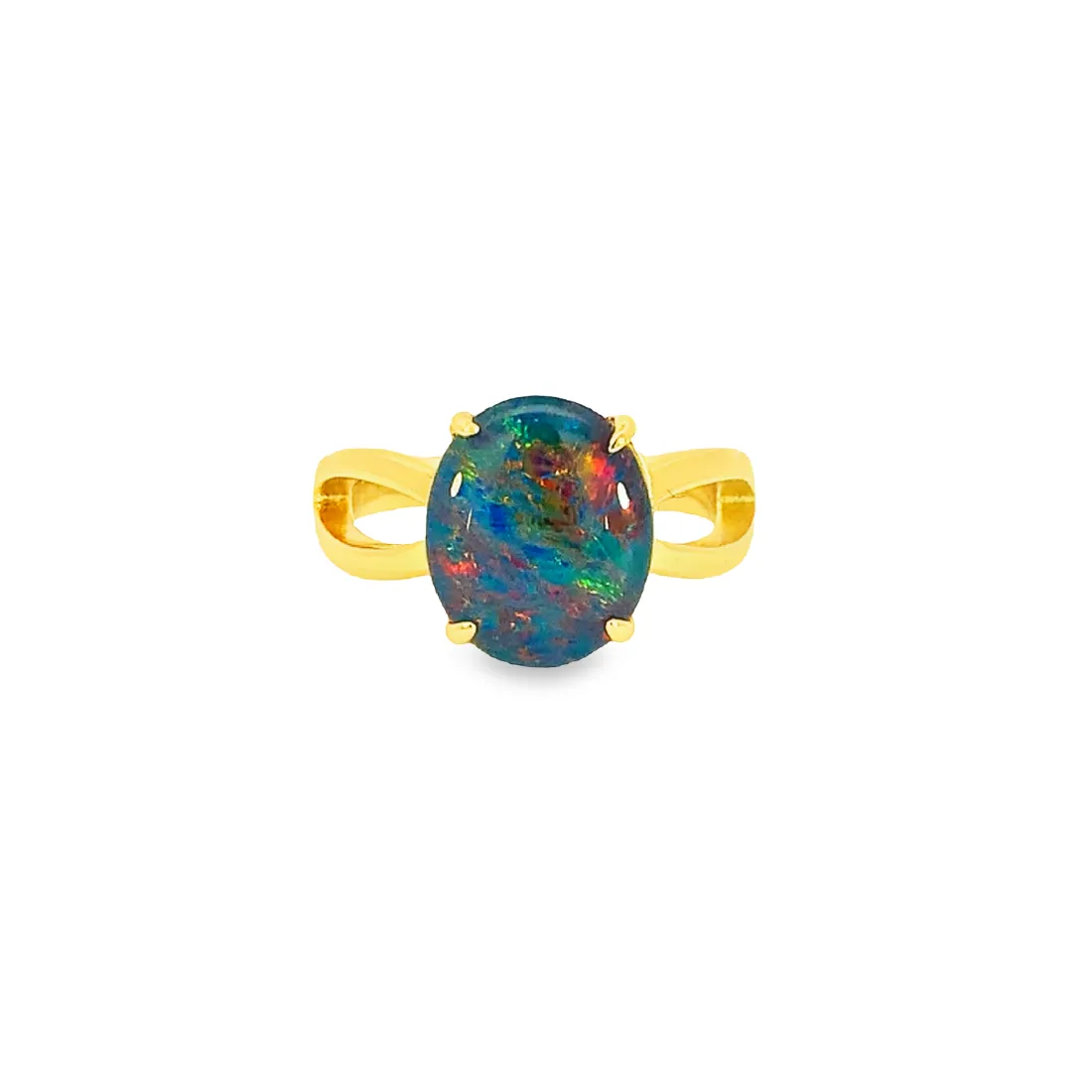 Gold Plated 12x10mm Opal triplet split shank ring