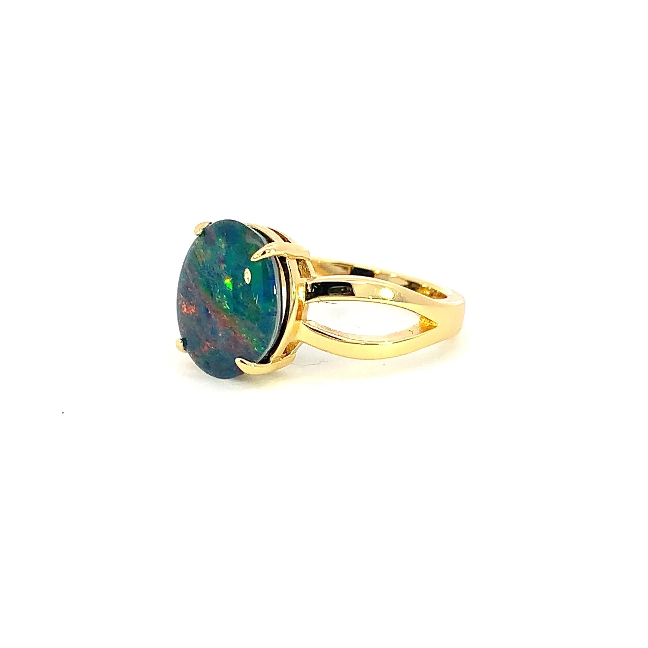 Gold Plated 12x10mm Opal triplet split shank ring