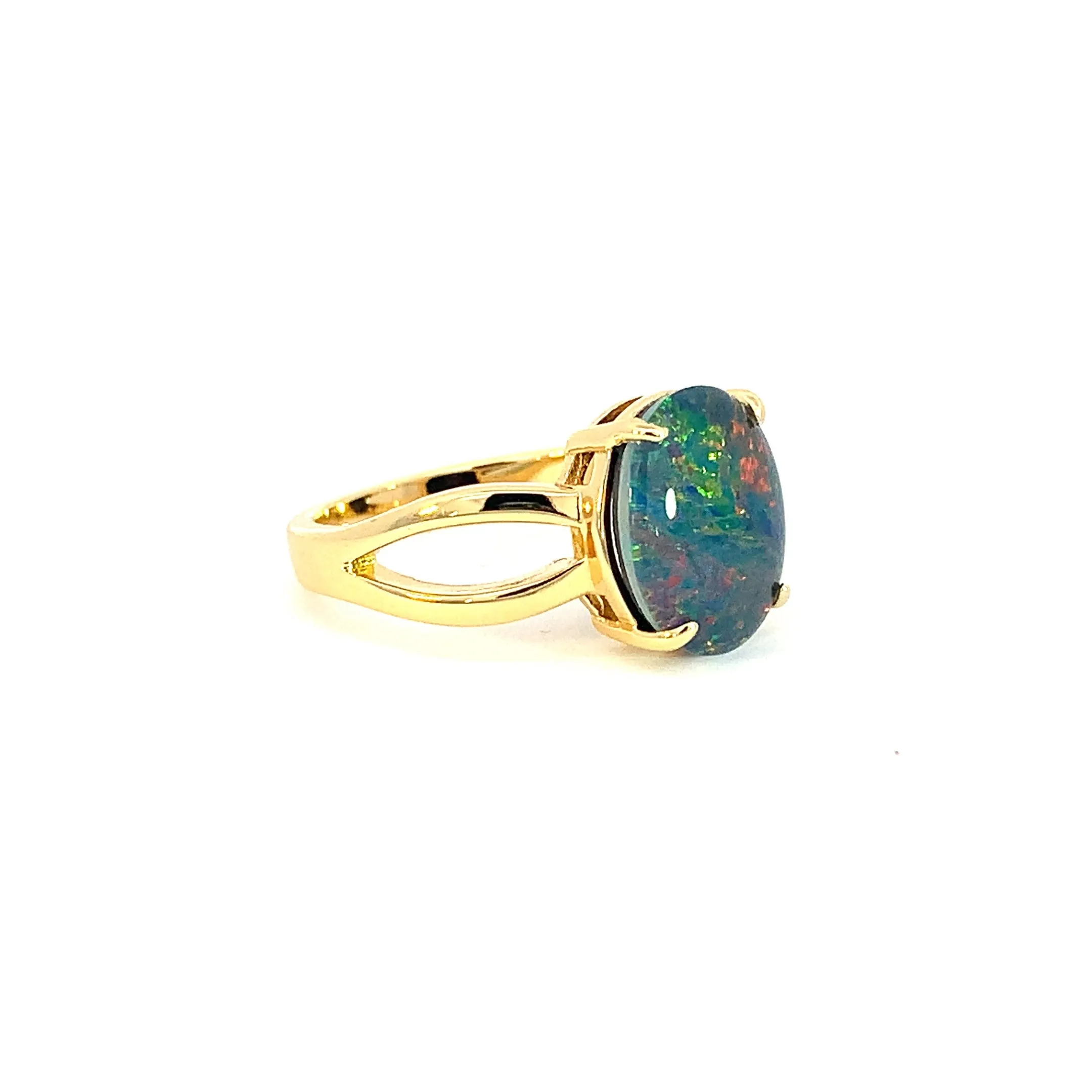 Gold Plated 12x10mm Opal triplet split shank ring