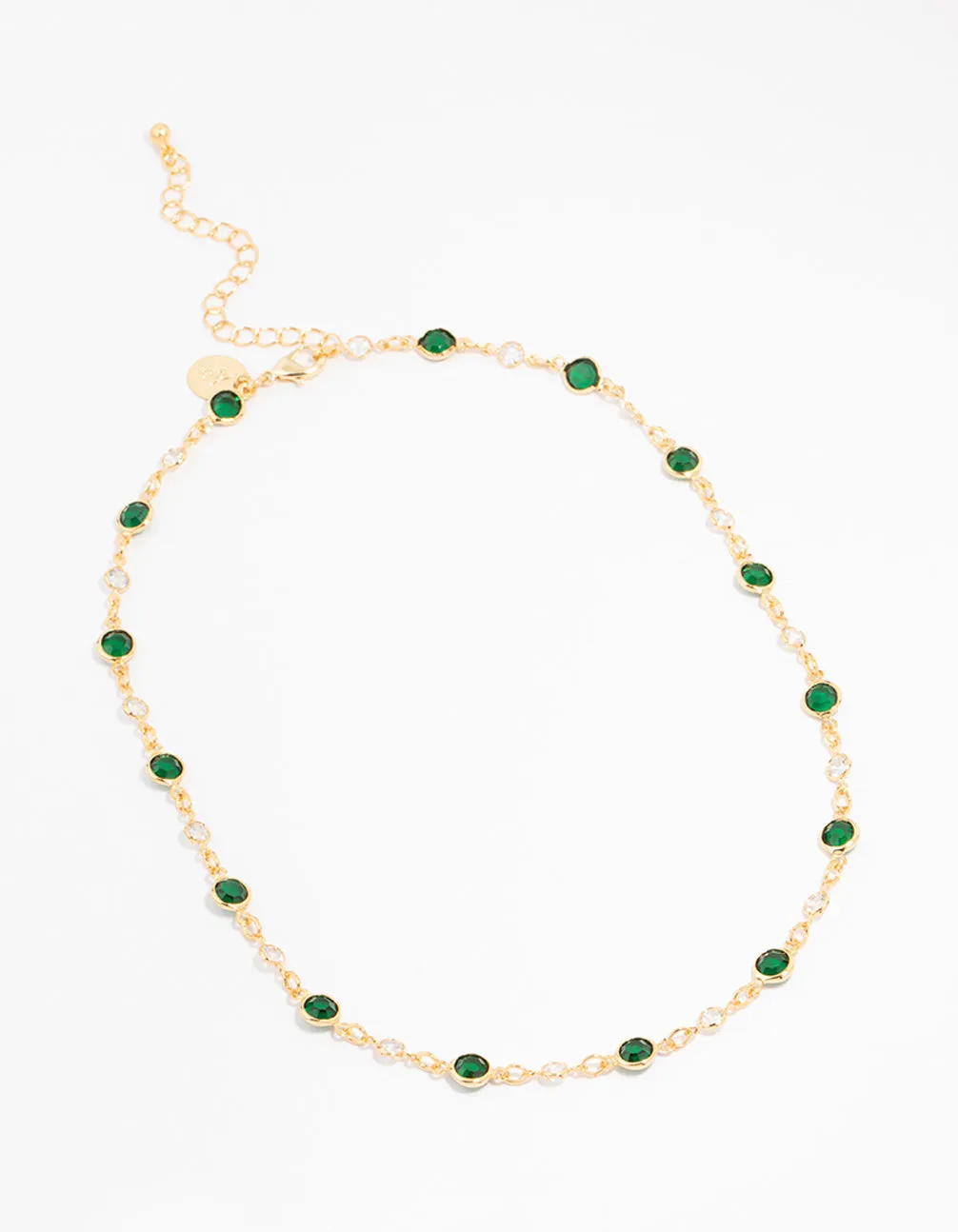 Gold Plated Emerald Round Station Necklace