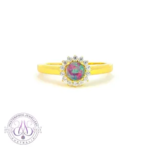 Gold plated silver small cluster 5mm Triplet Opal ring