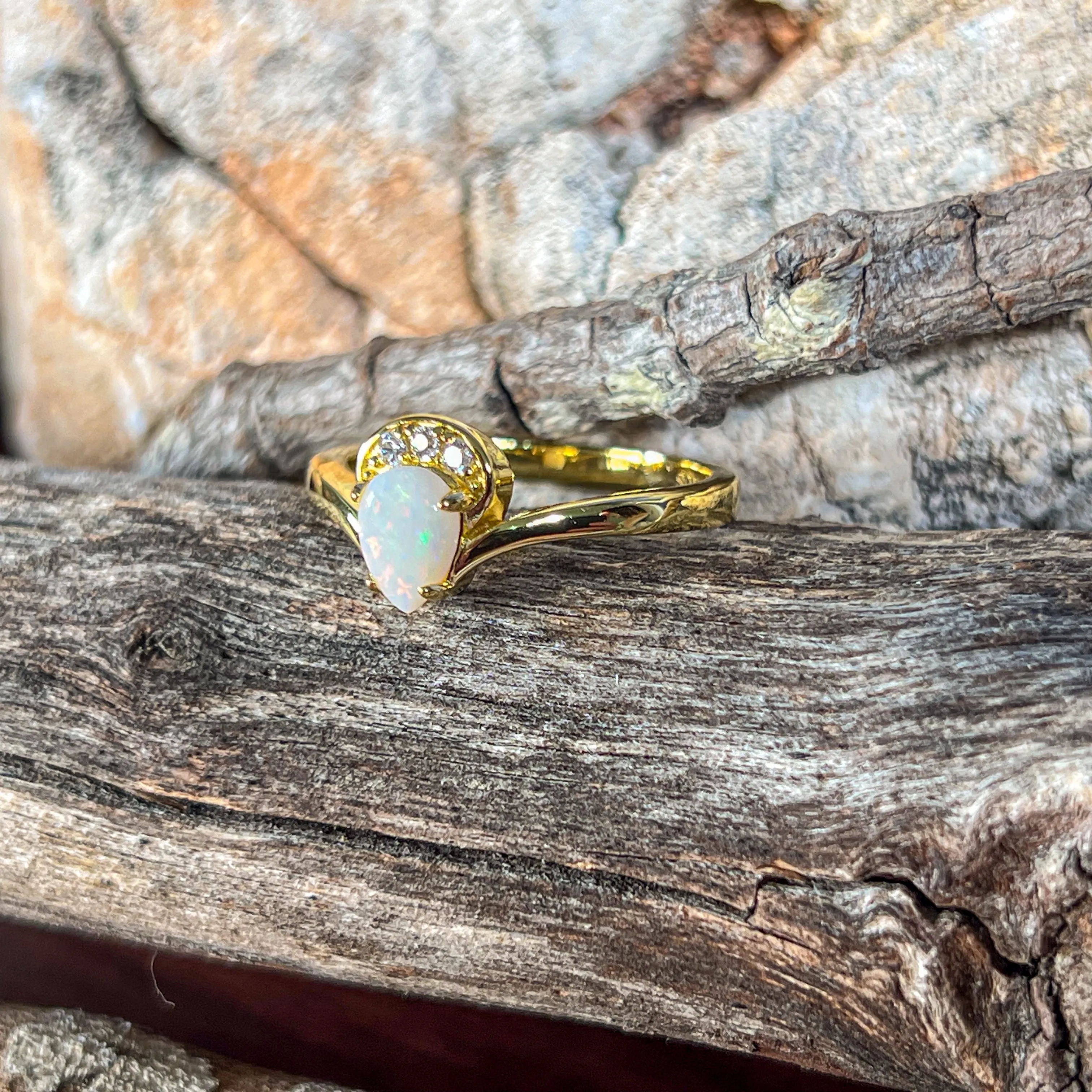 Gold Plated Silver White Opal pear shape 7x5mm ring