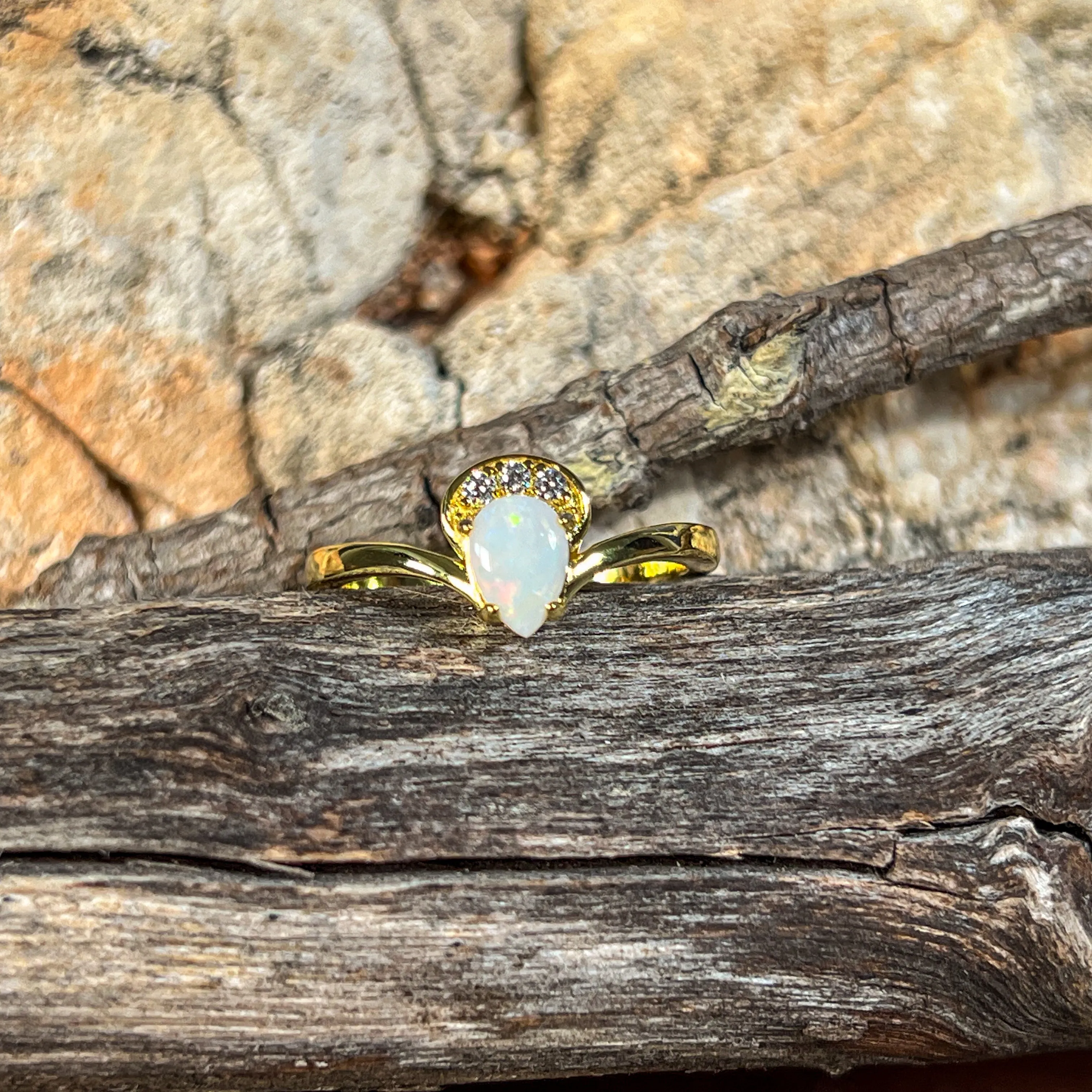 Gold Plated Silver White Opal pear shape 7x5mm ring