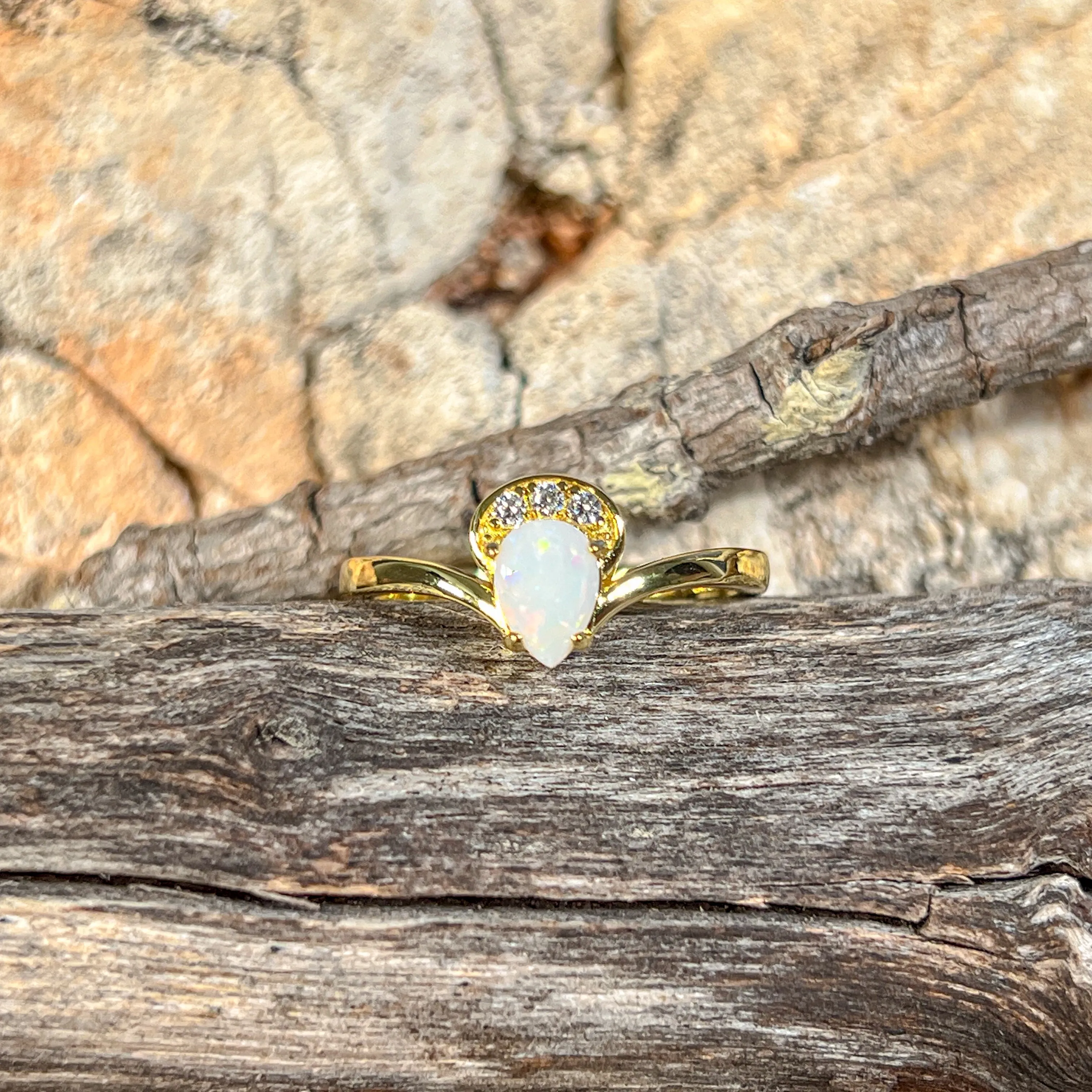 Gold Plated Silver White Opal pear shape 7x5mm ring