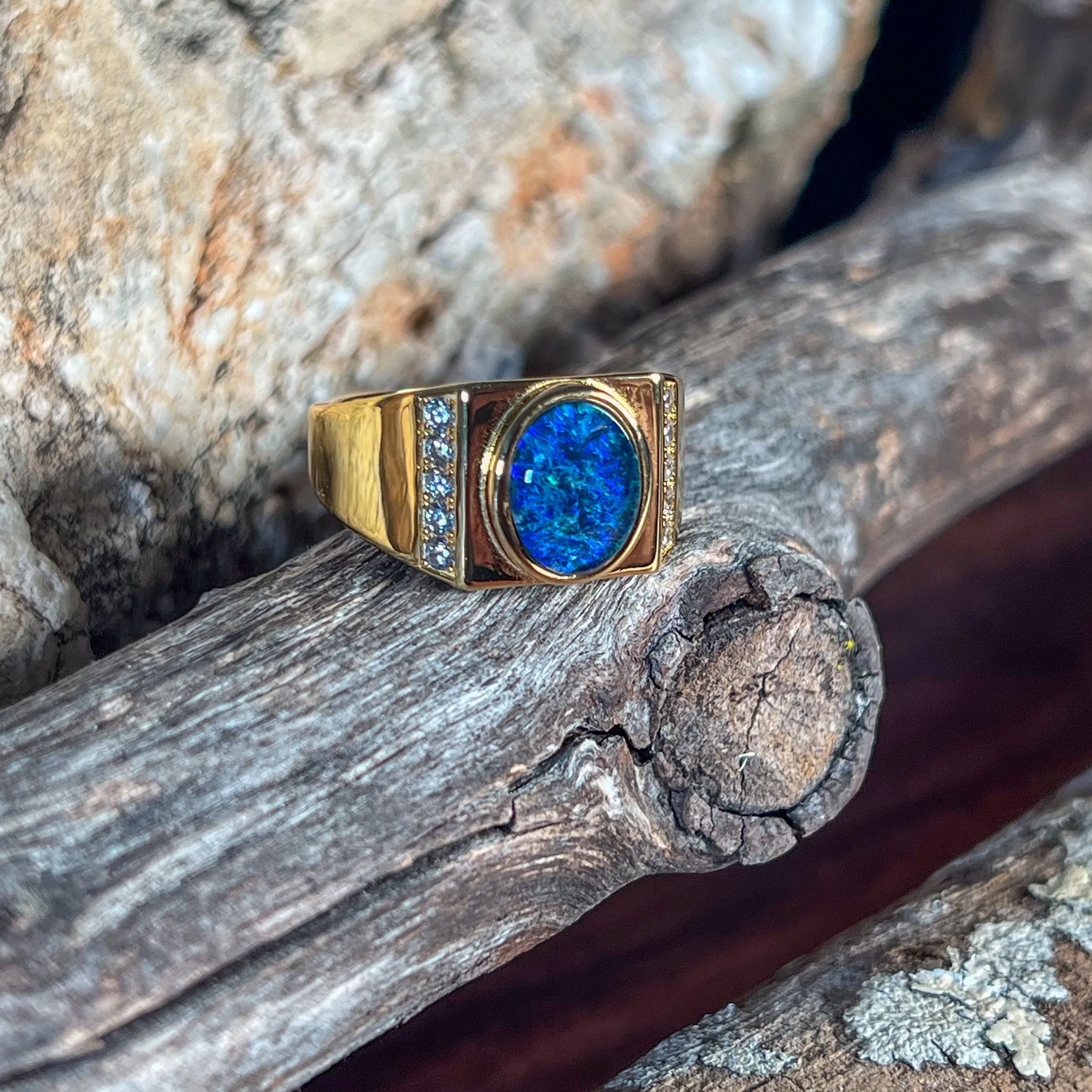 Gold plated sterling silver 11x9mm Opal triplet and cz ring