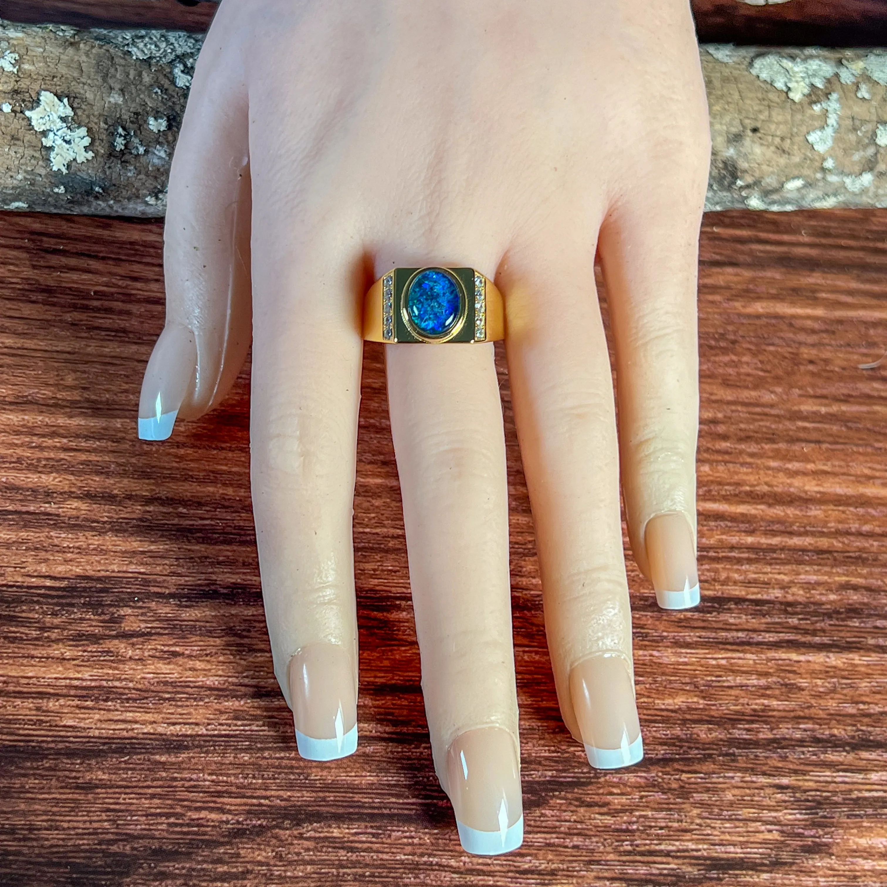 Gold plated sterling silver 11x9mm Opal triplet and cz ring