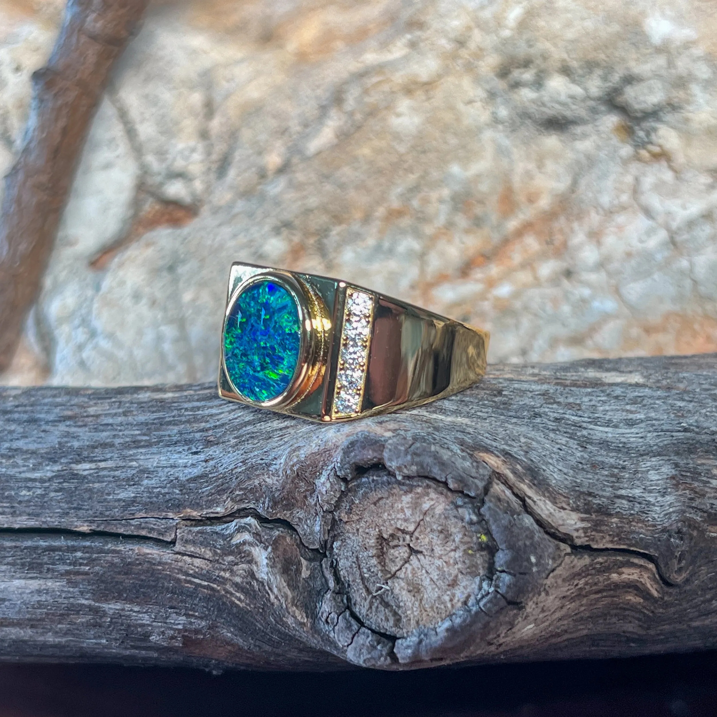 Gold plated sterling silver 11x9mm Opal triplet and cz ring