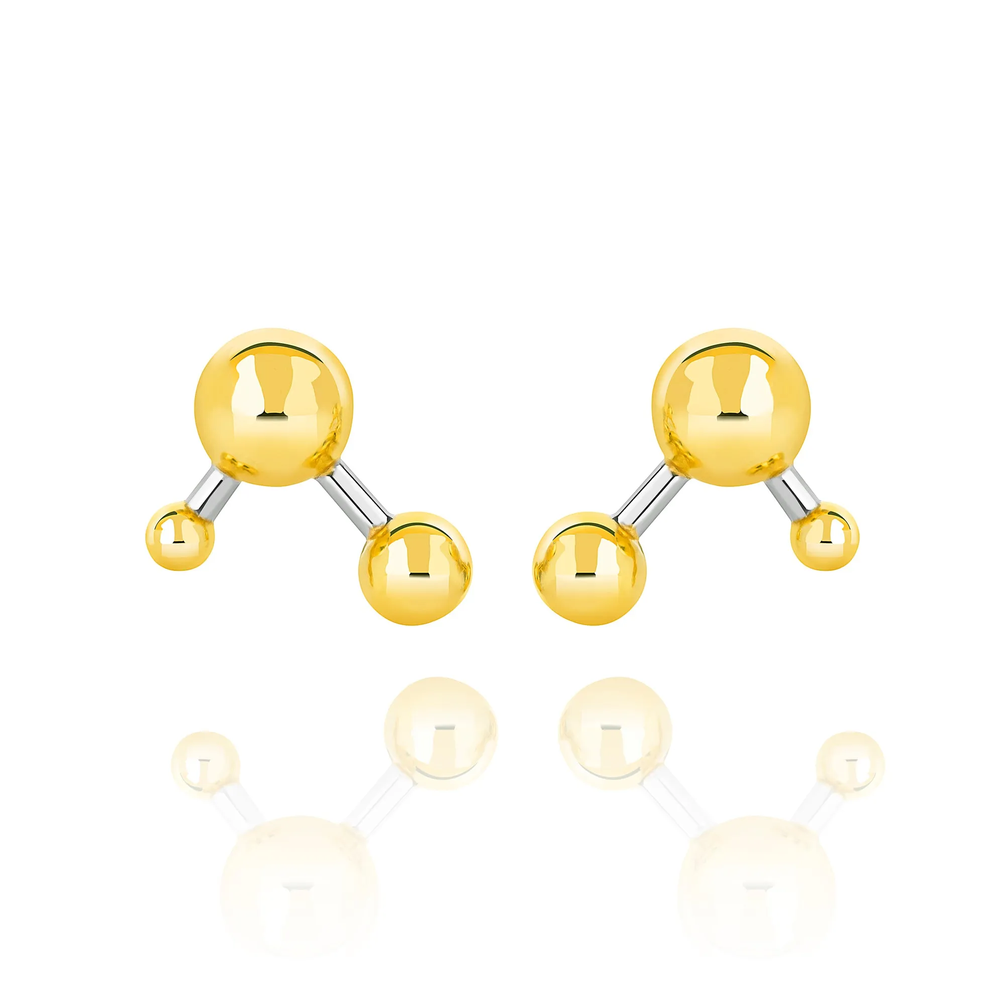 Gold Vermeil and Sterling Silver Two Tone Atomic Large Sphere Stud Earrings