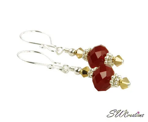 Golden Crystal Ruby Red Beaded Earrings