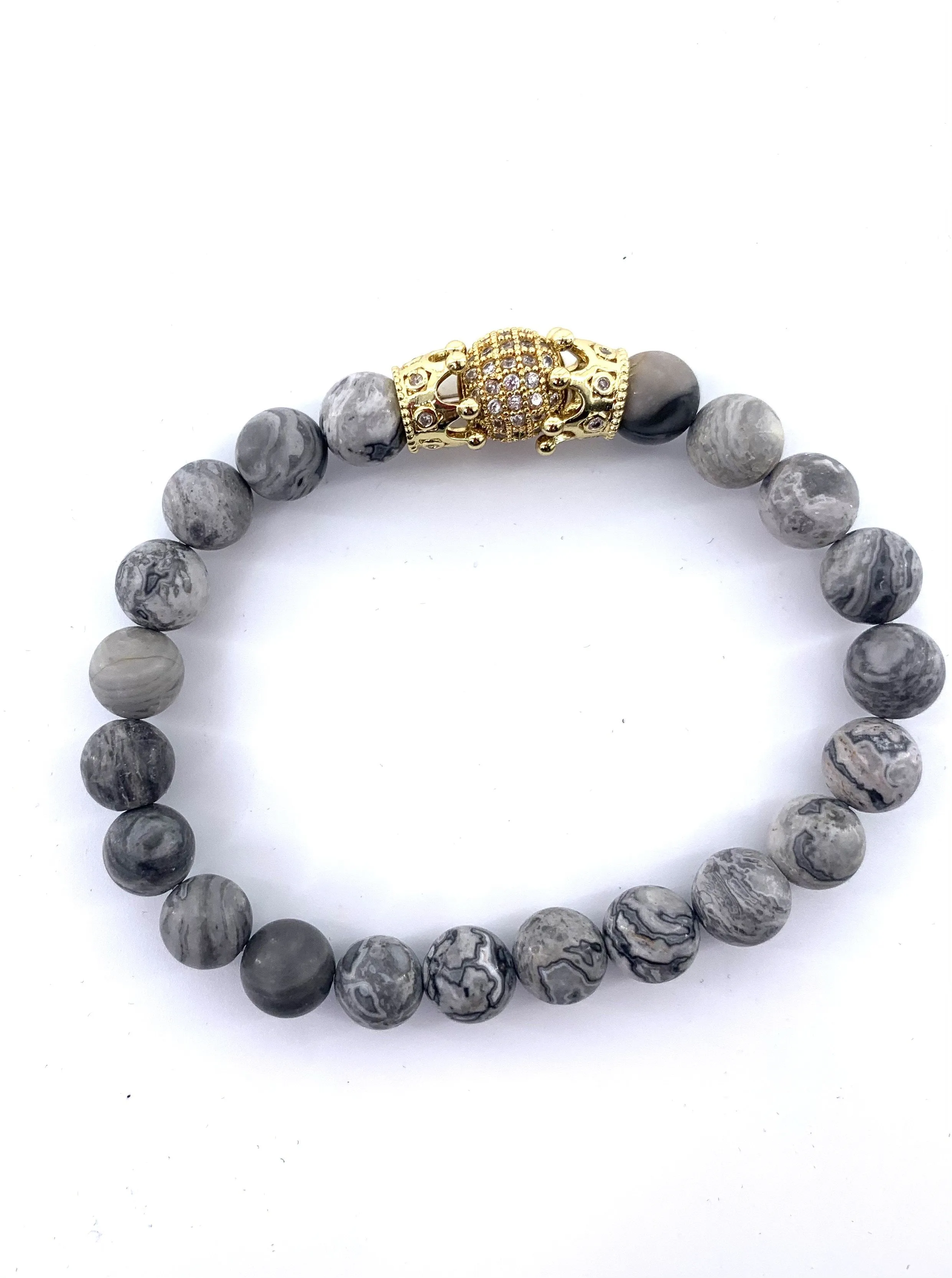 Gray marbled natural stone crown bracelet set